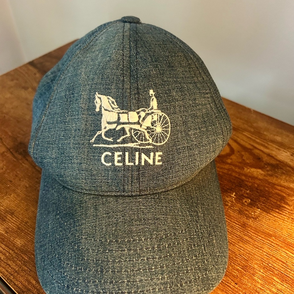 Celine Blue Denim Adjustable Logo Cap - image 1